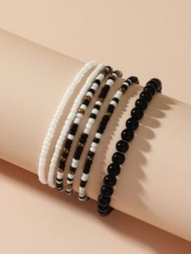 Stackable black white beaded bracelets (whole stack)