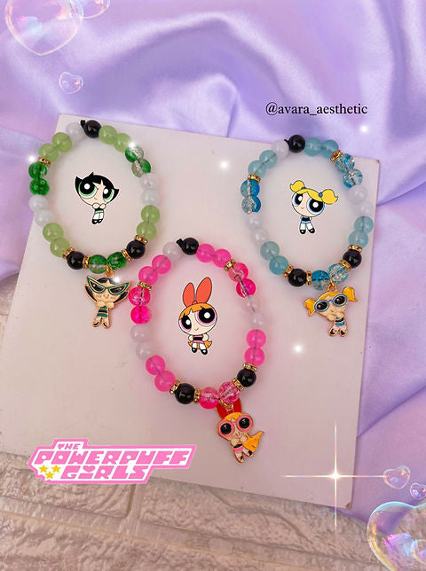 Powerpuff girls theme trio bracelet set (set of 3 bracelets as shown )💚💖💙