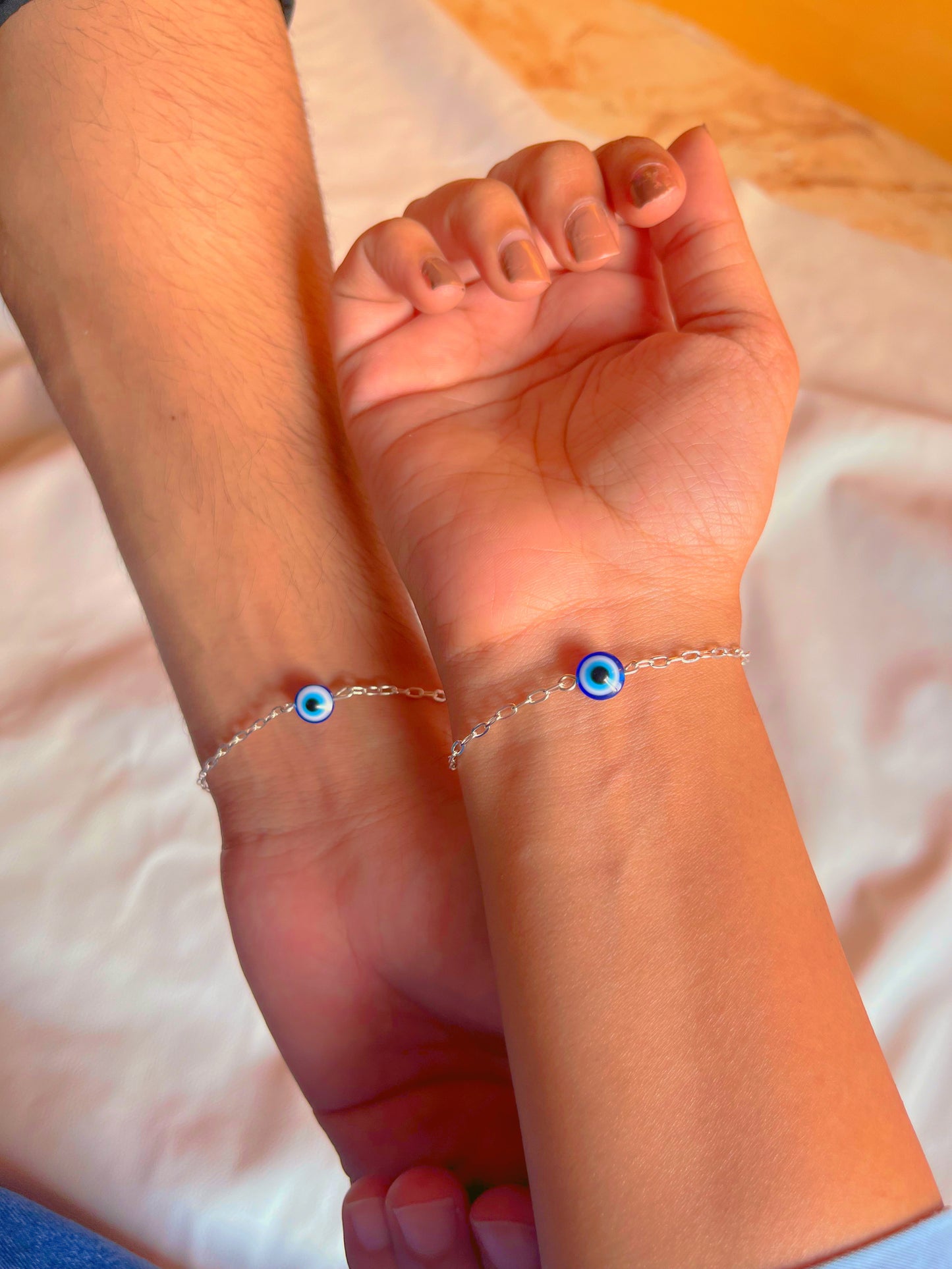 Couple evil eyes chain bracelets🧿💞♥️(pair of two bracelets will be there in pack as shown) Minimal| Adjustable | steel chain