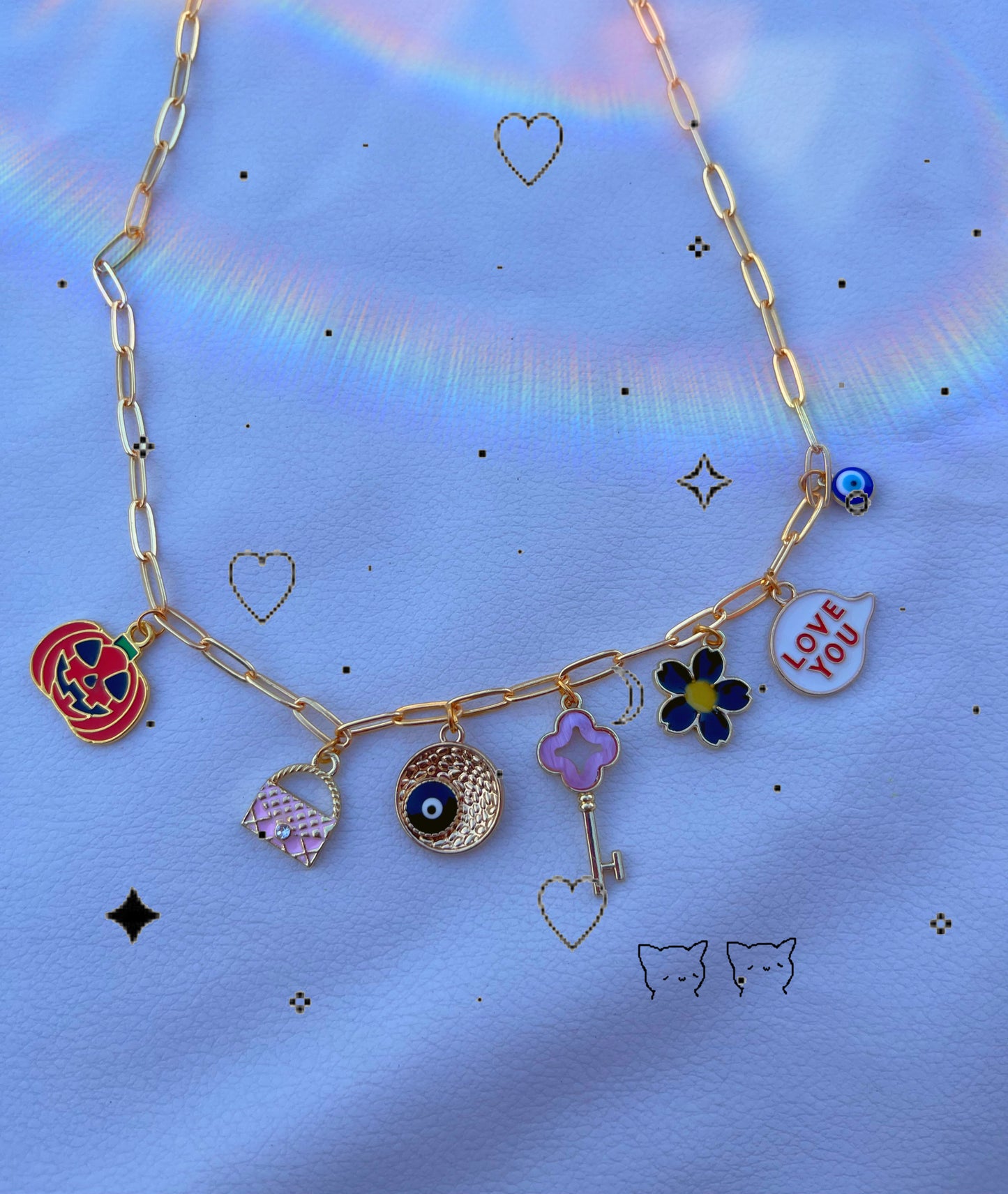 Pixie charm golden chain viral pintresty necklace ✨🎀🪷♥️🦋🧿