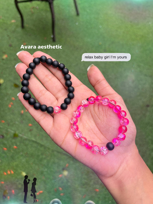 Black pink crackle stone bead bracelets combo for couples🖤🩷