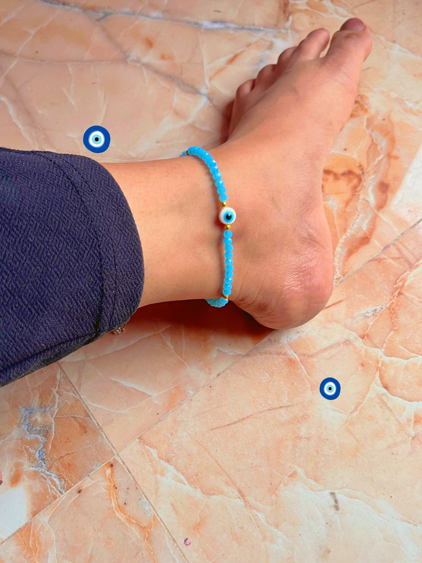 Noor”evil eyes crystal beaded anklet for her 😍🧿💙