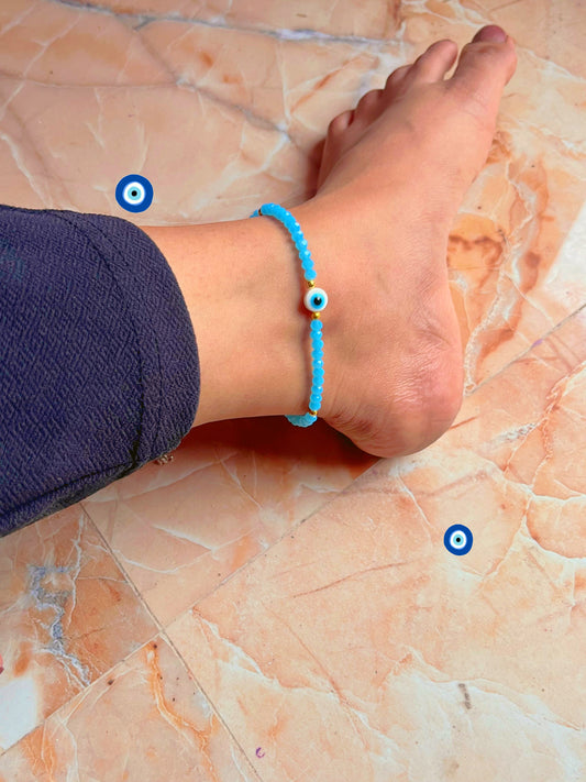 Noor”evil eyes crystal beaded anklet for her 😍🧿💙