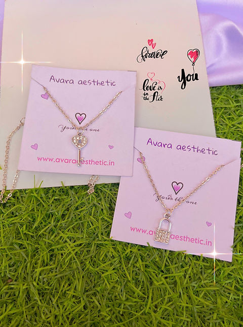 Lock&key theme chain necklace set for couples/bestfriend ♥️✨🔐