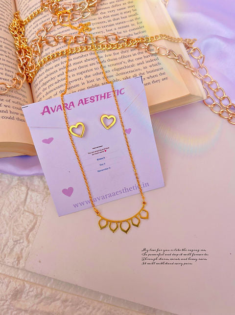 Golden”bella”necklace with heart earrings (set of earrings and chain )