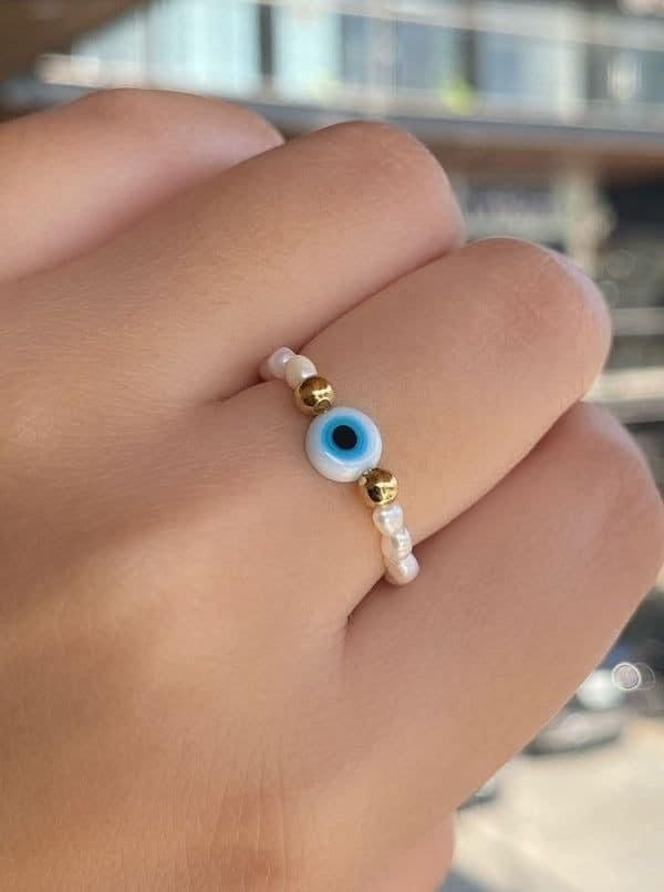 White evil eyes beaded ring🤍🧿