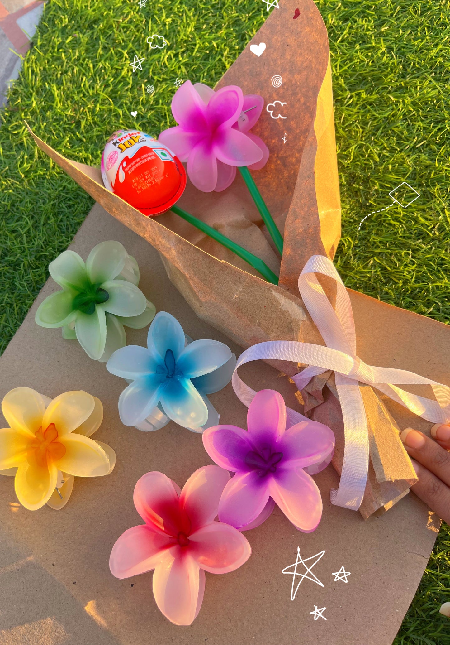 Pookie flower clawclip with kinderjoy bouquet 💐🎀🥰♥️