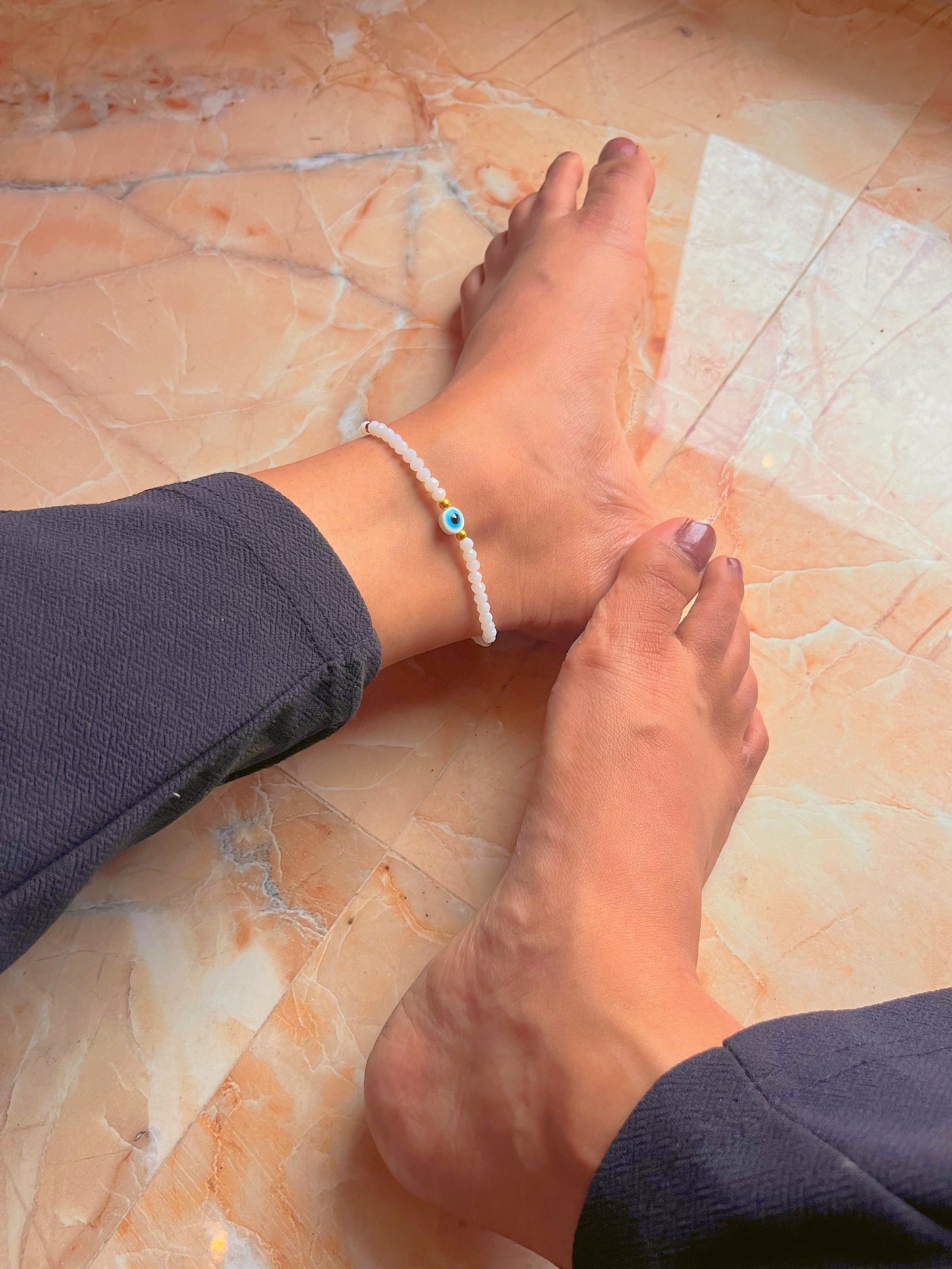 Amika”nazar crystal beaded anklet for her✨🧿🤍