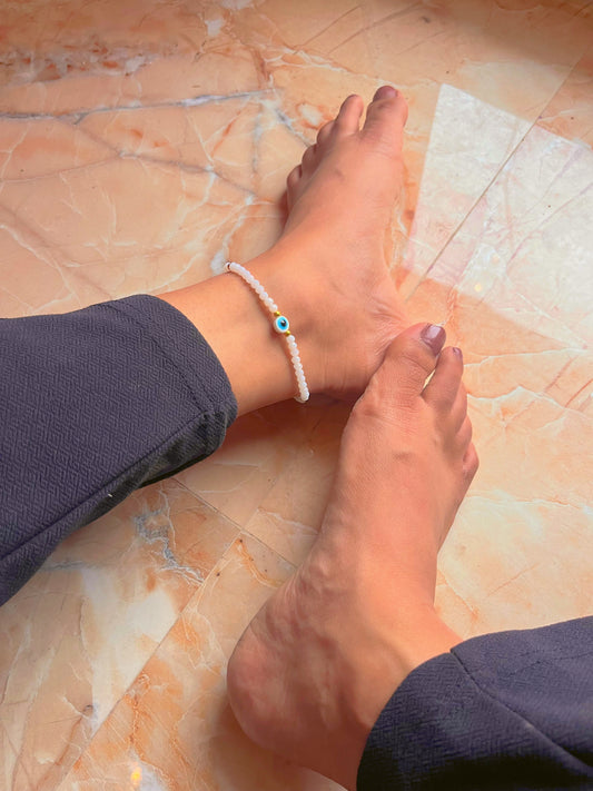 Amika”nazar crystal beaded anklet for her✨🧿🤍