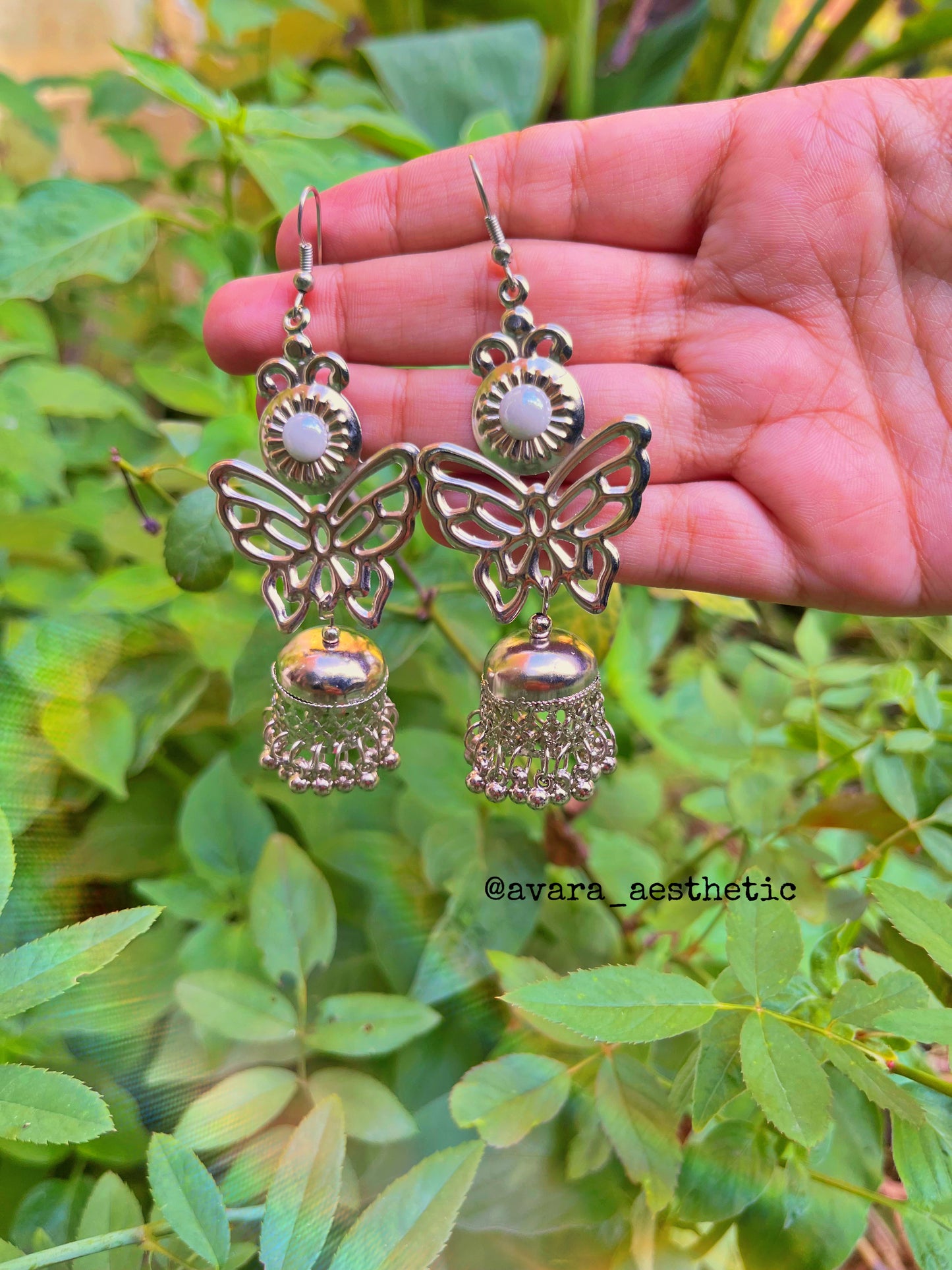 Silver oxidised butterfly jhumka earrings✨🤍🦋