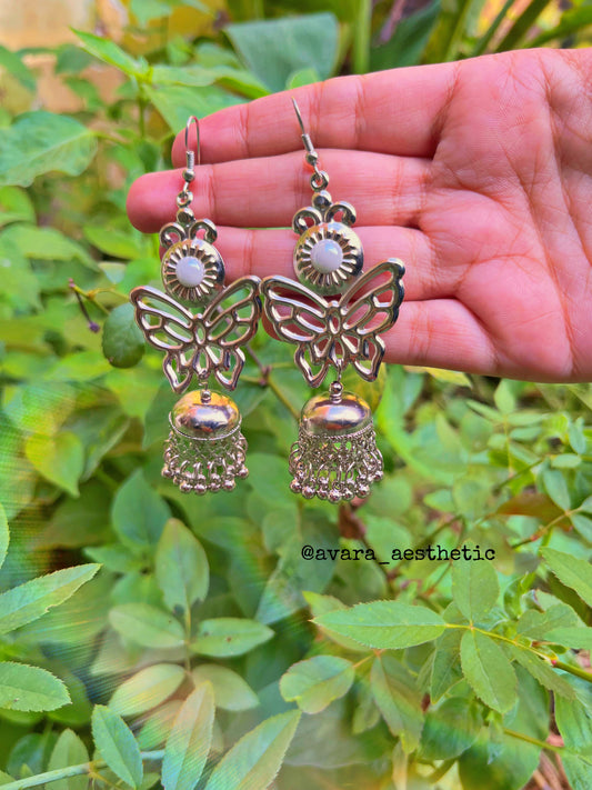 Silver oxidised butterfly jhumka earrings✨🤍🦋